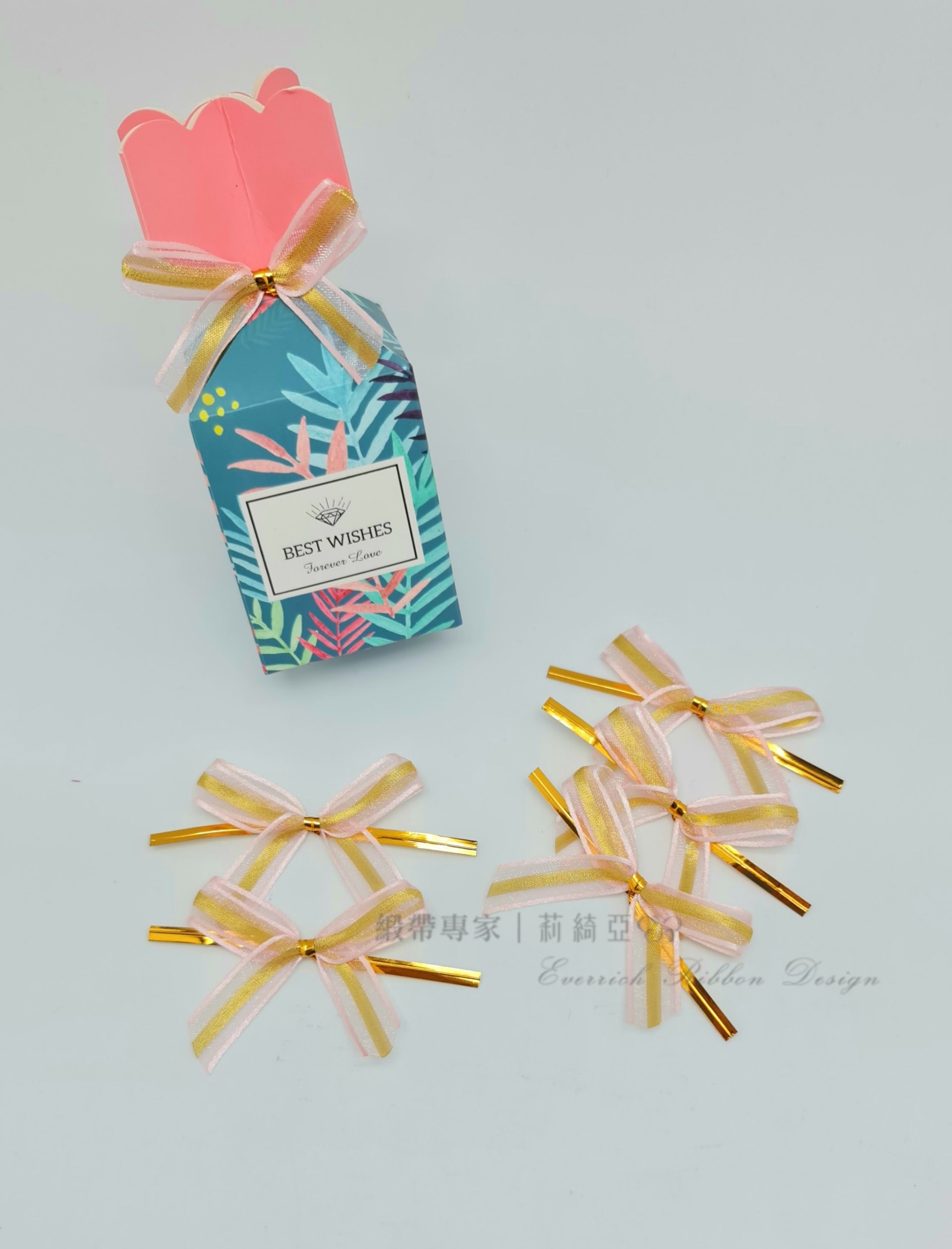 【30475】粉色金蔥雪紗緞帶+魔帶蝴蝶結-12mm