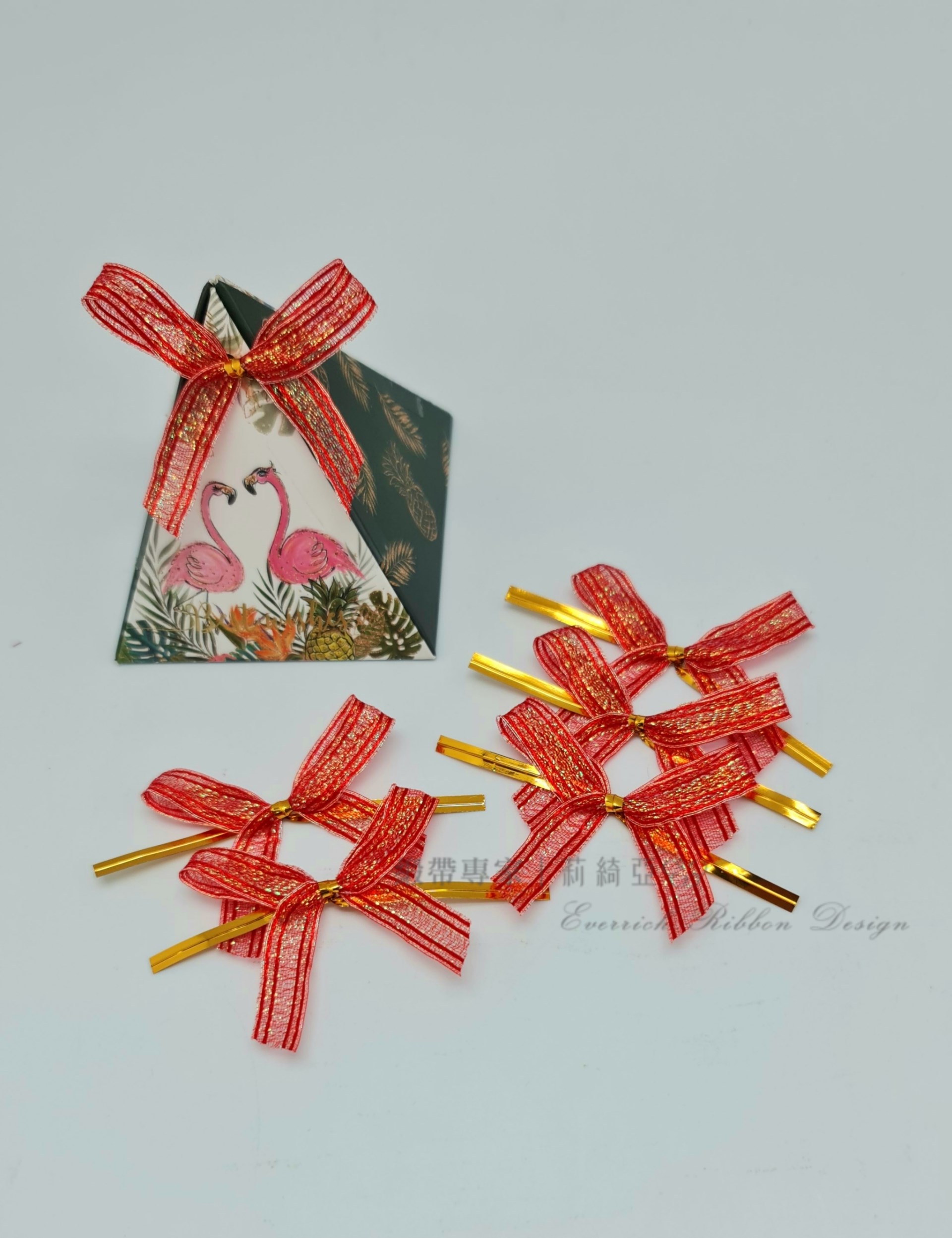 【30474】紅色雪紗緞帶+魔帶蝴蝶結-9mm