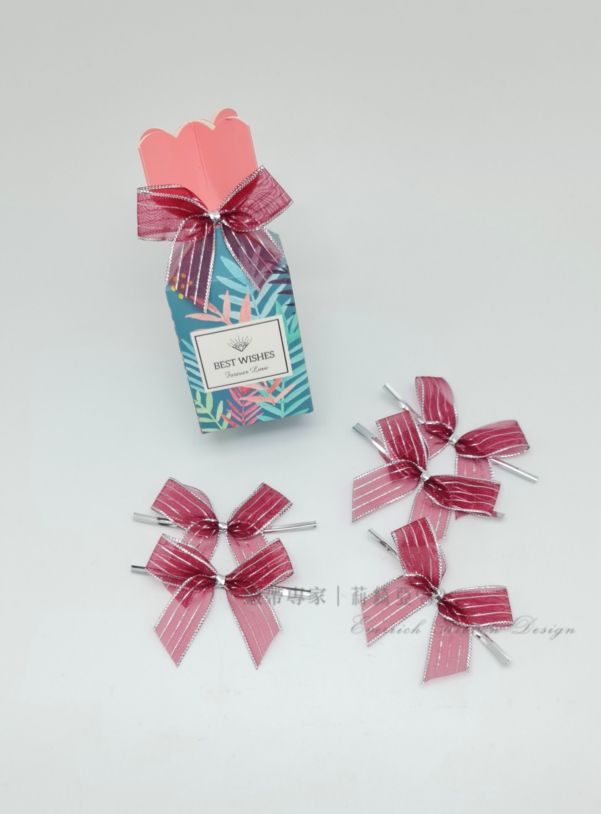 【30472】酒紅色銀蔥雪紗+魔帶蝴蝶結-15mm