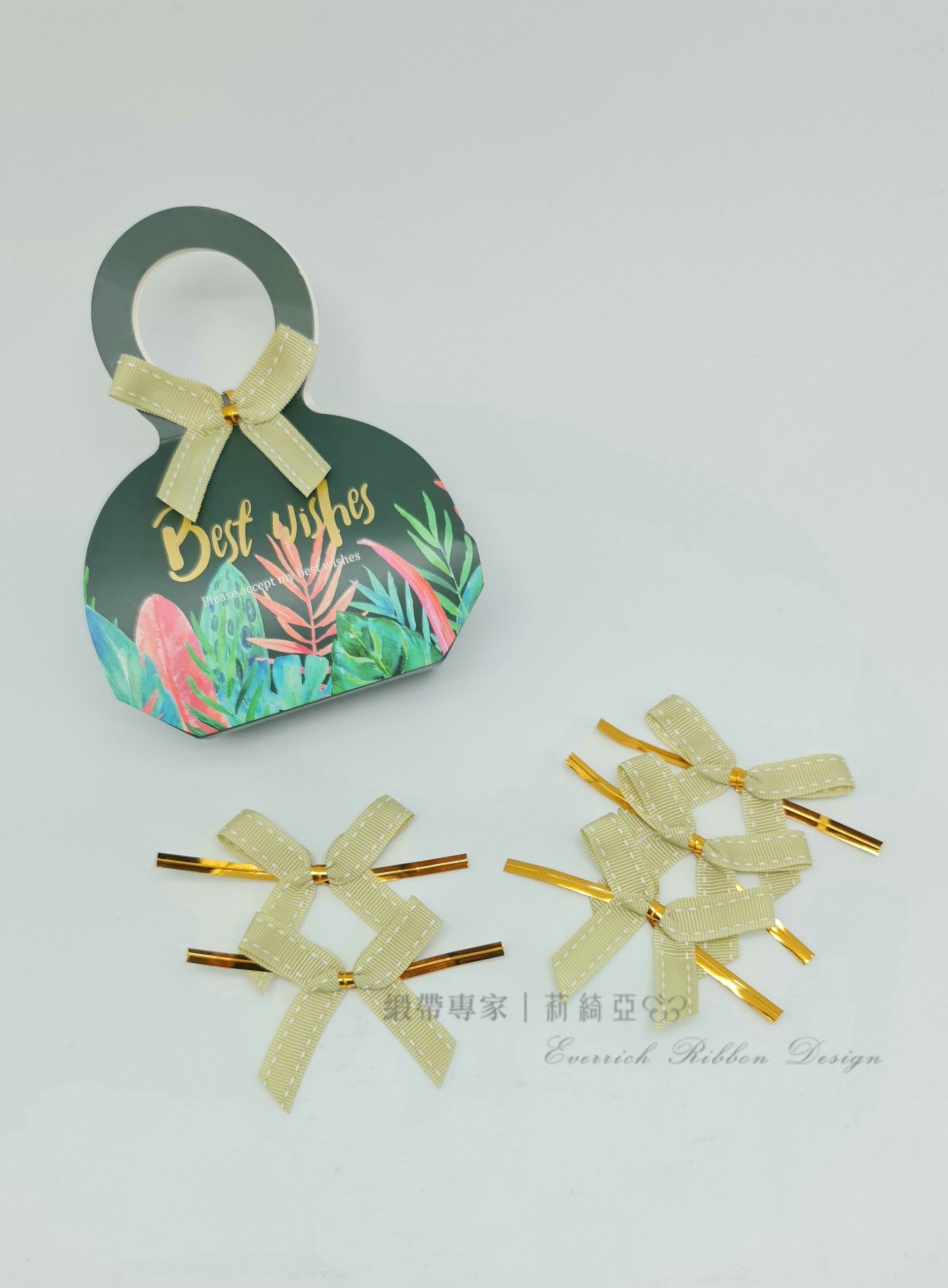 【30469】豆綠色點邊帽帶+魔帶蝴蝶結- 9mm