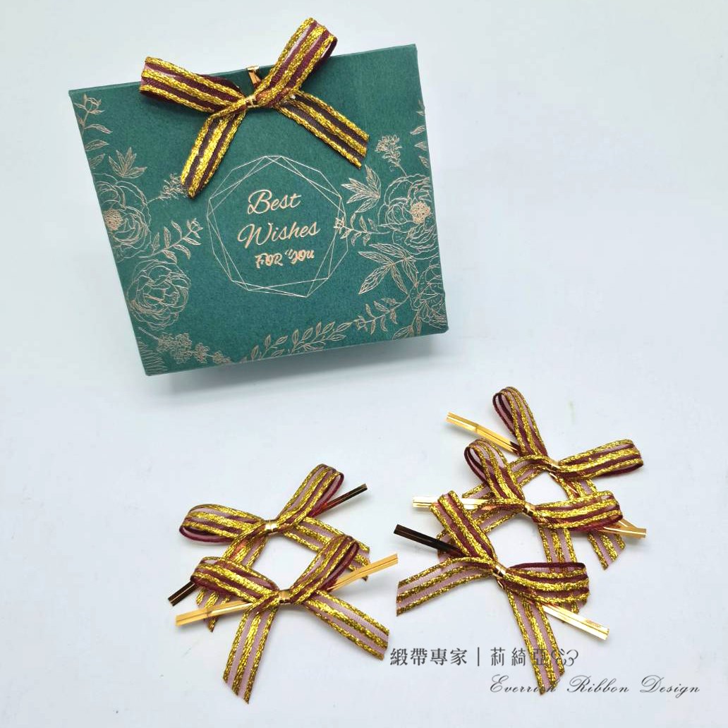 【30496】金蔥緞帶蝴蝶結-酒紅 9mm