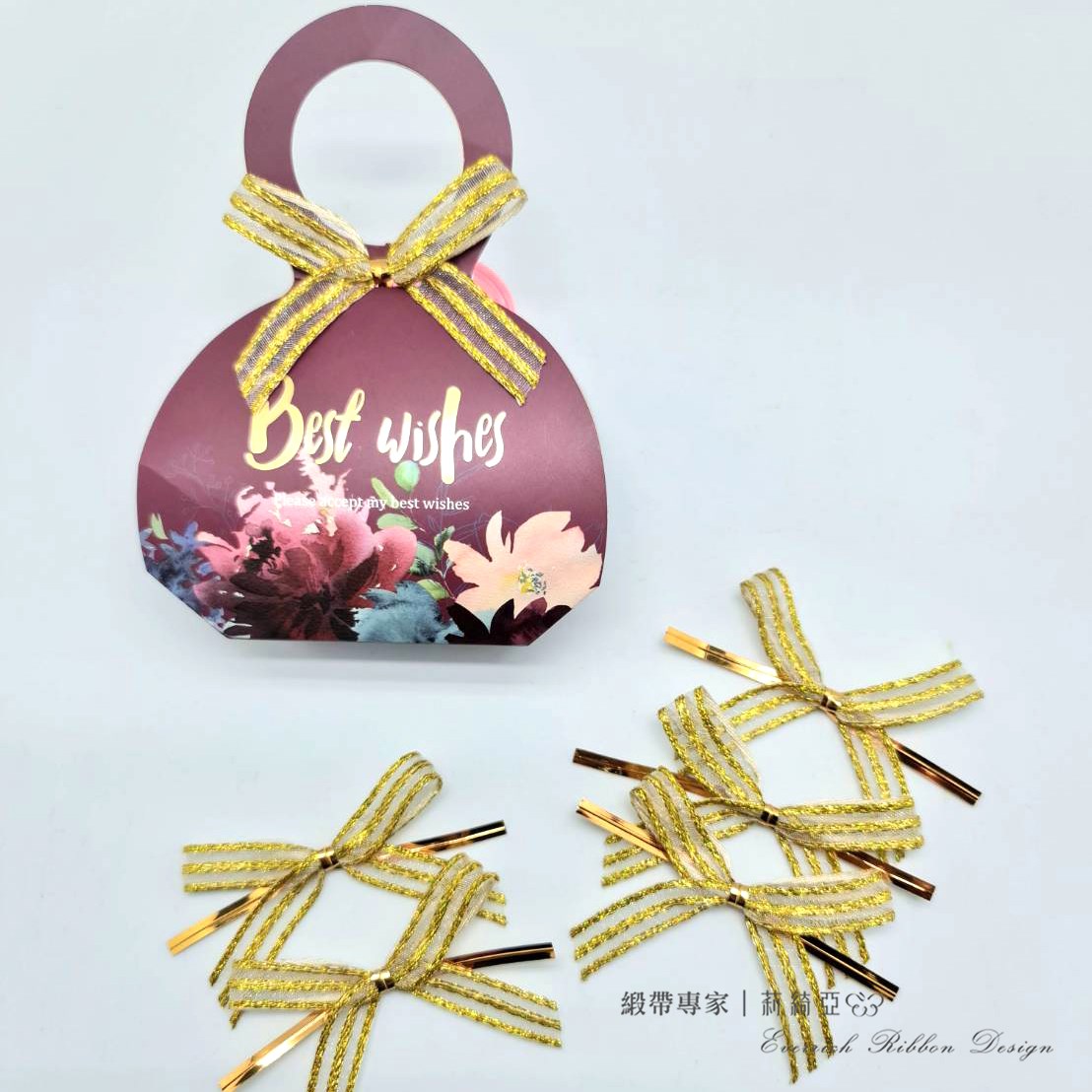 【30499】金蔥緞帶蝴蝶結-金色 9mm