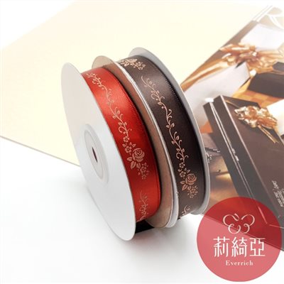 古典玫瑰印刷緞帶 特多龍緞帶 15mm