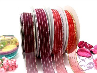 【B18】雪紗雙金邊金蔥緞帶-5分15mm