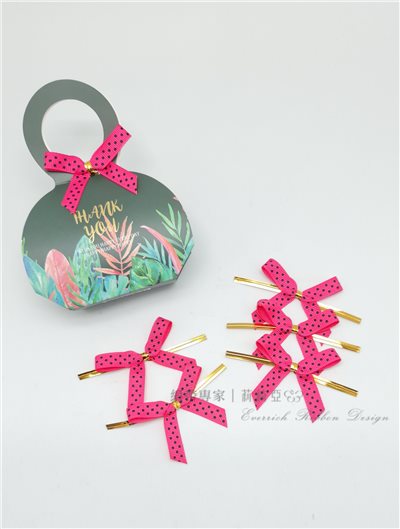 【30478】桃紅印黑點點紗緞帶+魔帶蝴蝶結-9mm