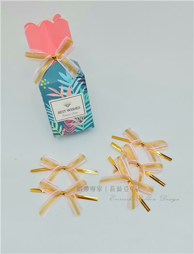 【30475】粉色金蔥雪紗緞帶+魔帶蝴蝶結-12mm