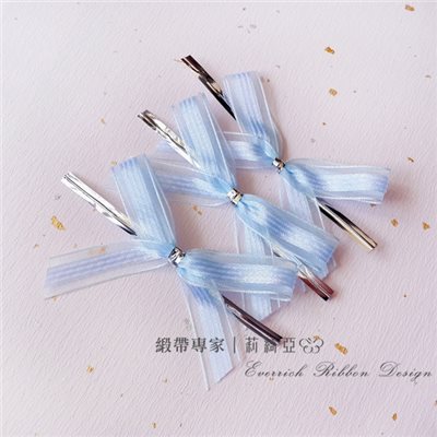 【30054】條紋雪紗緞帶蝴蝶結-藍色 9mm