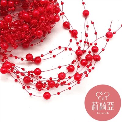 【60090-5】新娘捧花大小連線珍珠-紅色