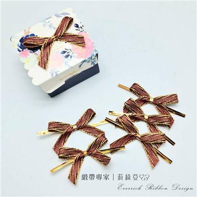 【30487】金蔥緞帶蝴蝶結-酒紅色9mm
