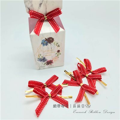 【30488】帽帶跳點蝴蝶結-紅色 9mm