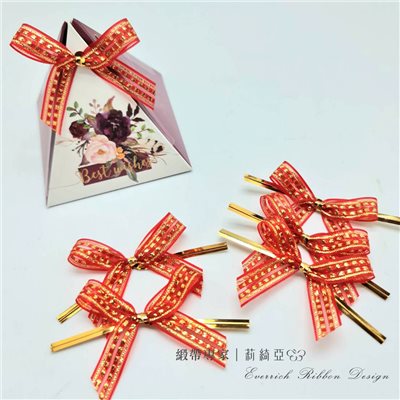 【30489】雪紗金蔥蝴蝶結-紅色9mm