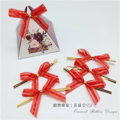 【30492】金蔥緞帶蝴蝶結-紅色9mm